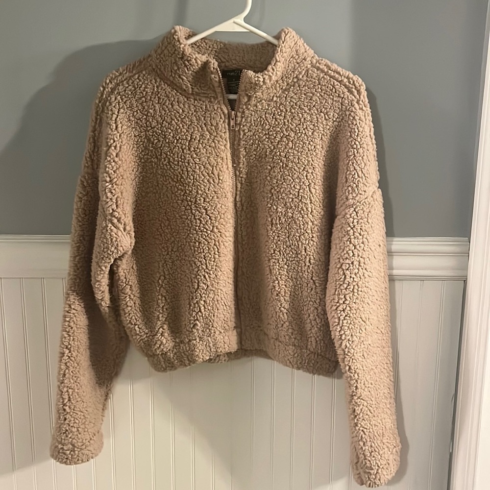 Rue21 Tan Fuzzy Sherpa Zip Up Jacket Small